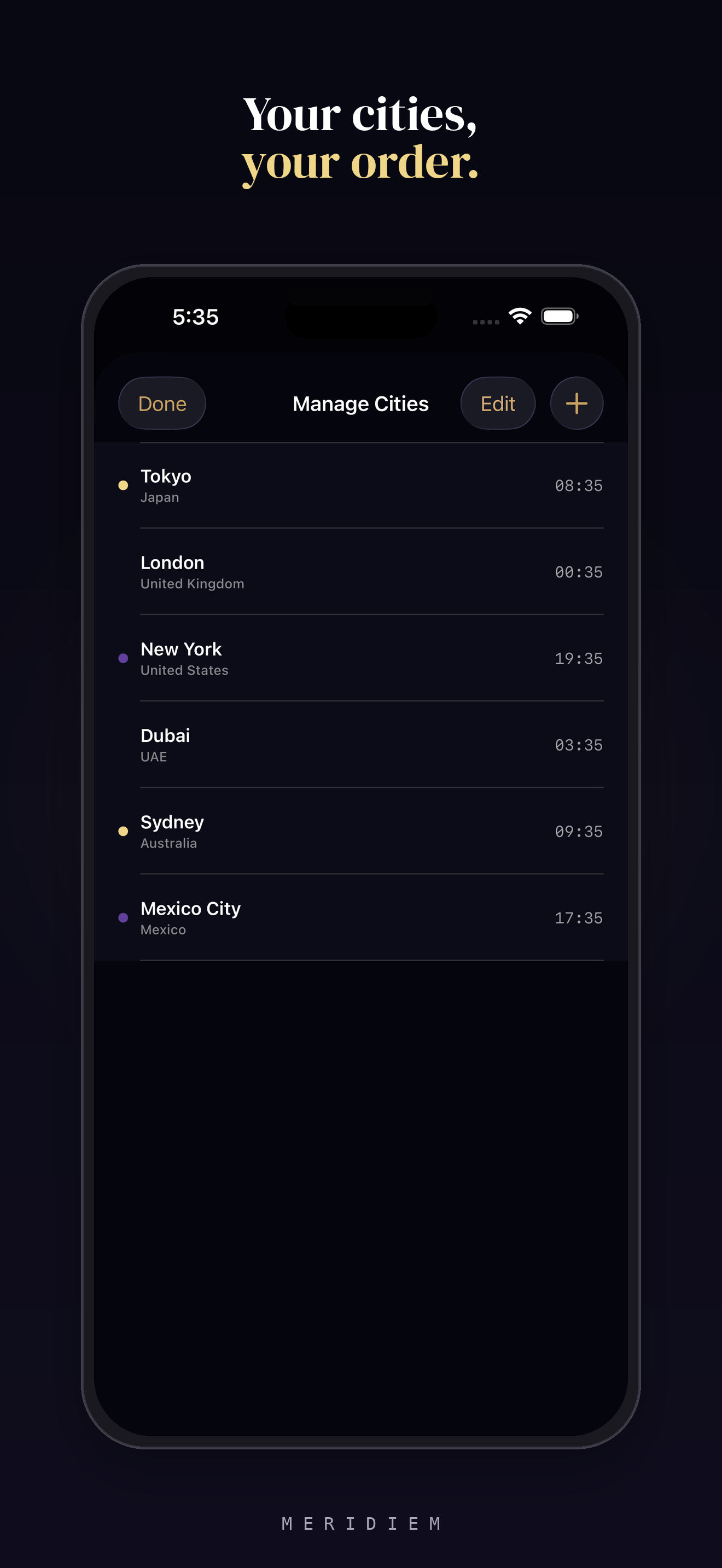 Meridiem manage cities list